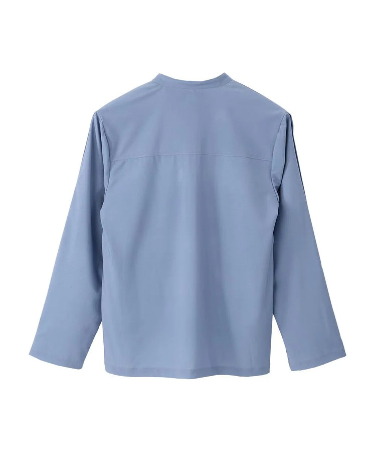 Back view of June Adaptive Senior Men's Zip Front Jacket in light blue, highlighting the clean and modern silhouette