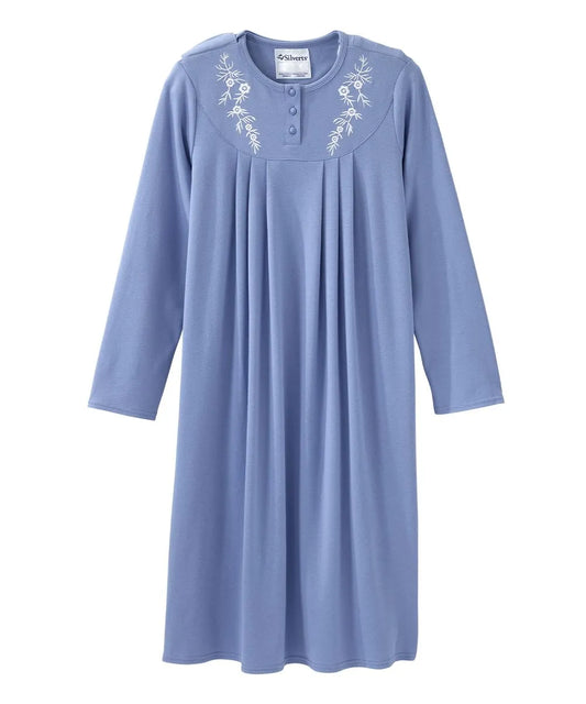 Women's Long Sleeve Nightgown with Back Overlap No Peek